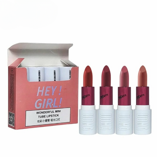 HengFang “Hey Girl” Mini Velvet Matte Lipstick Set – High Pigment Long-Lasting Lip Color | Pack of 4 Trendy Shades