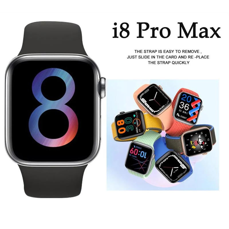 I8 Pro Max smartwatch with Bluetooth calling, BP and heart rate monitoring, fitness tracking and modern design