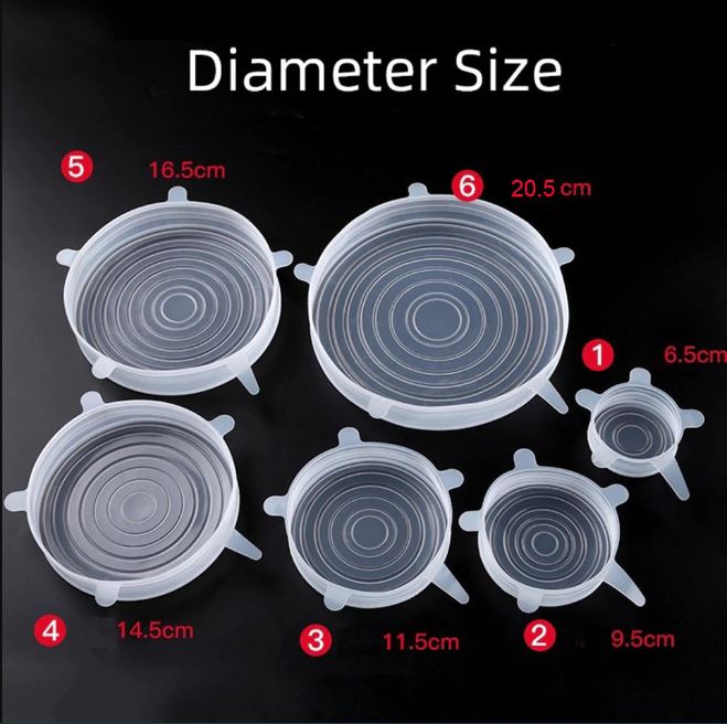 6-piece reusable silicone stretch lids for bowls, plates, and containers, keeping food fresh, spill-free, and eco-friendly