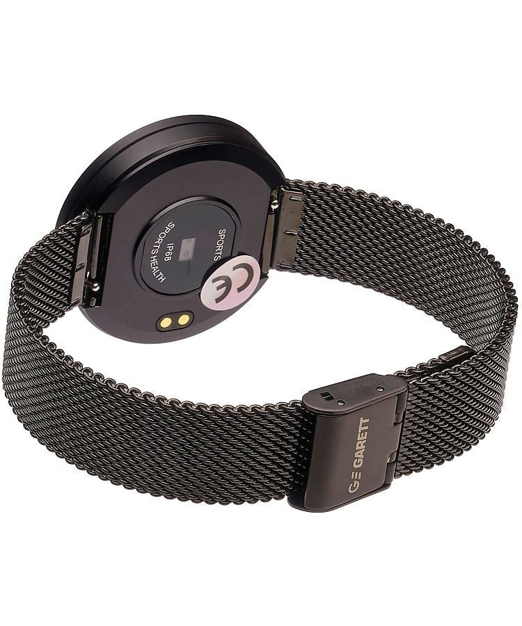 Ladies Smart Watch with premium mesh strap, black & gold, fitness tracking, and call alerts for women's stylish smartwatch
