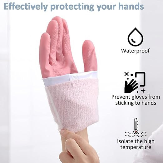 Long Reusable Dishwashing Gloves with Warm Fleece Lining – Waterproof Anti-Slip Rubber Cleaning Gloves | Heat-Resistant Kitchen, Laundry & Household Gloves (Random Color)