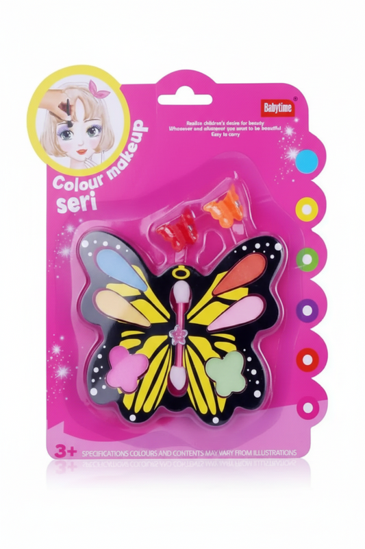 Mini butterfly makeup kit for girls kids with colorful pretend play beauty accessories in cute portable butterfly case