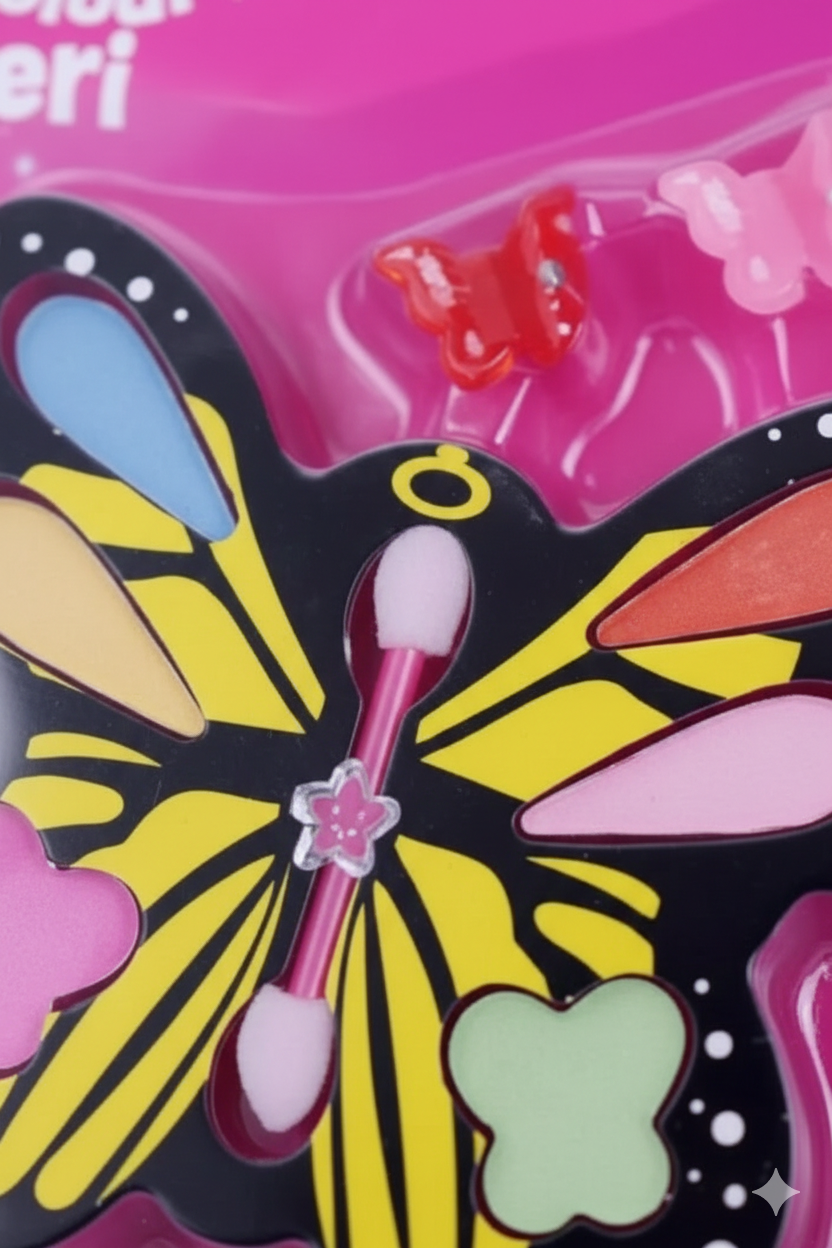 Mini butterfly makeup kit for girls kids with colorful pretend play beauty accessories in cute portable butterfly case