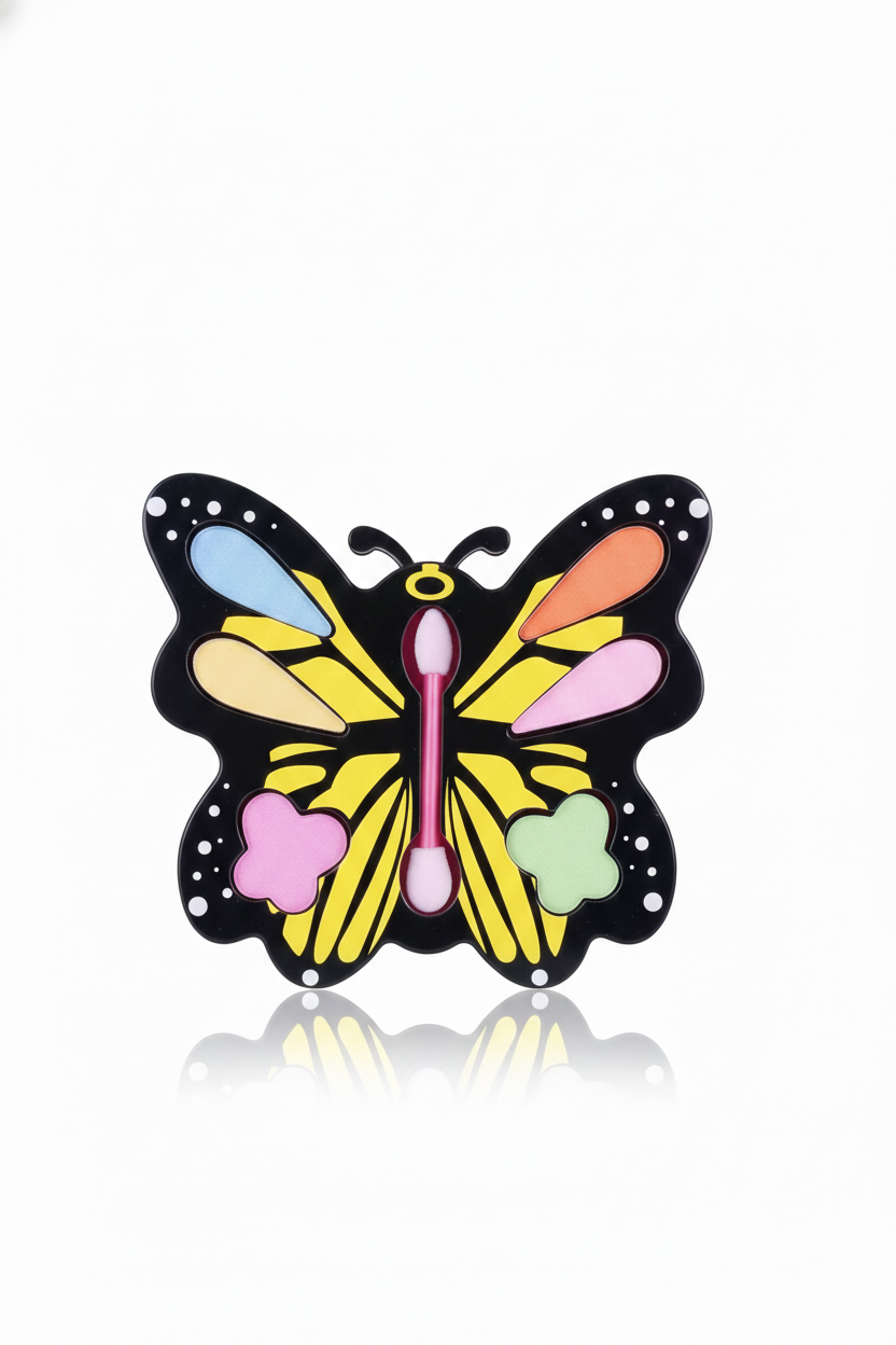 Mini butterfly makeup kit for girls kids with colorful pretend play beauty accessories in cute portable butterfly case