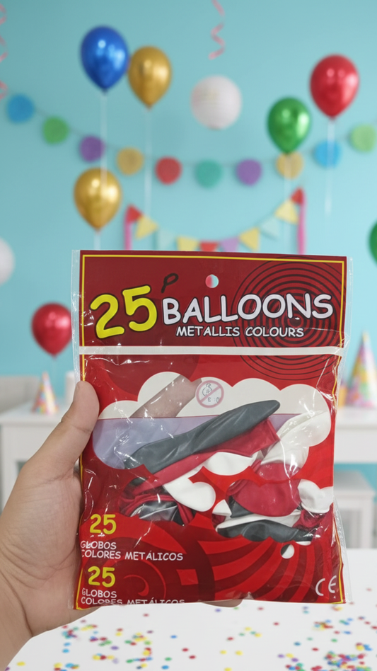 Party Balloons 25 Pcs Pack – Assorted Random Colors Latex Balloons for Birthday, Wedding & Event Decorations