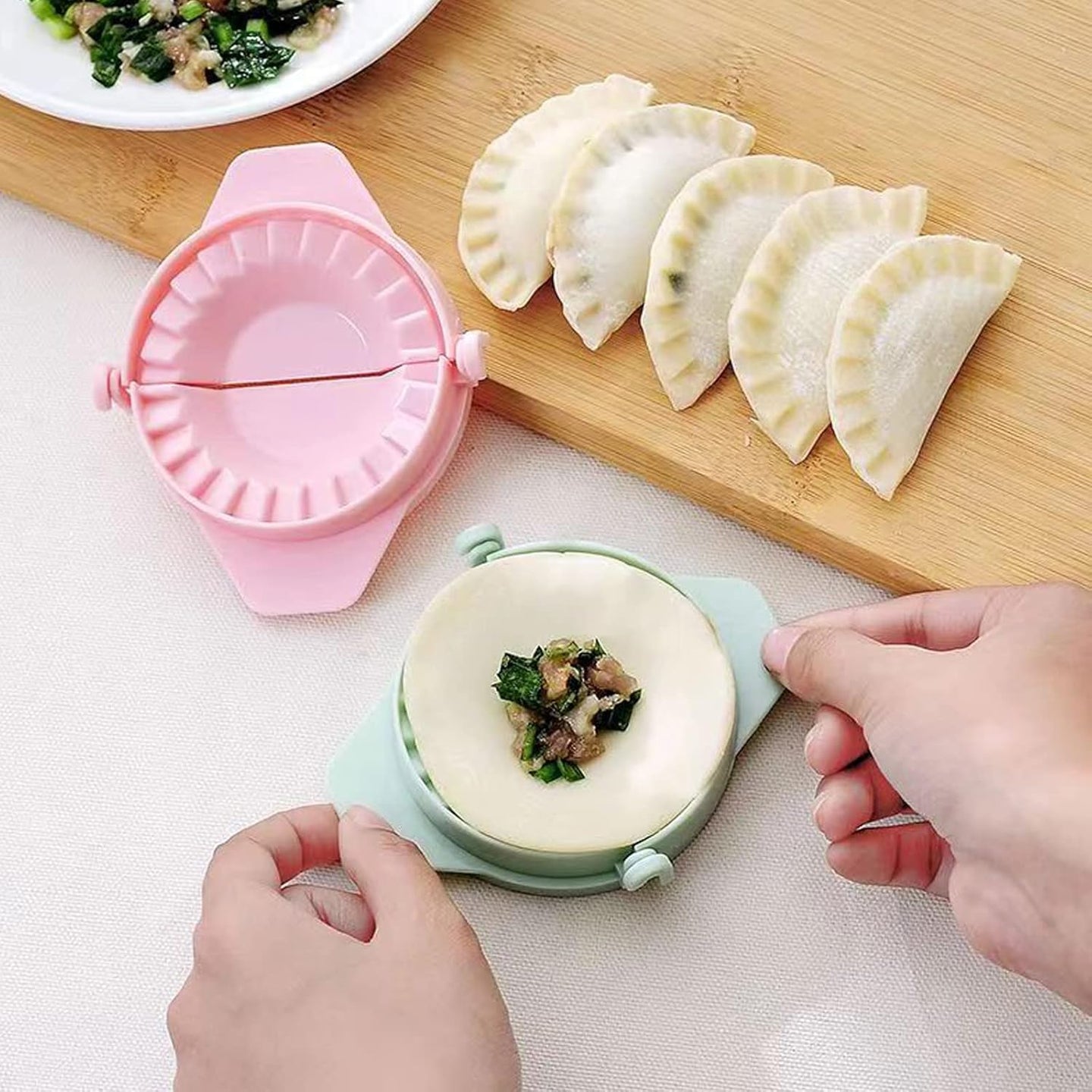 Samosa and dumpling maker dough press mold with flip seal design for perfect homemade pastries and snacks