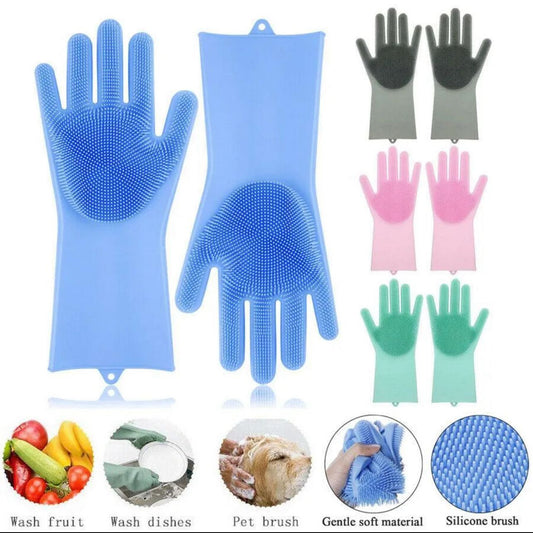 Silicone scrubber dishwashing gloves, reusable magic cleaning gloves for kitchen and home, comfortable and durable.