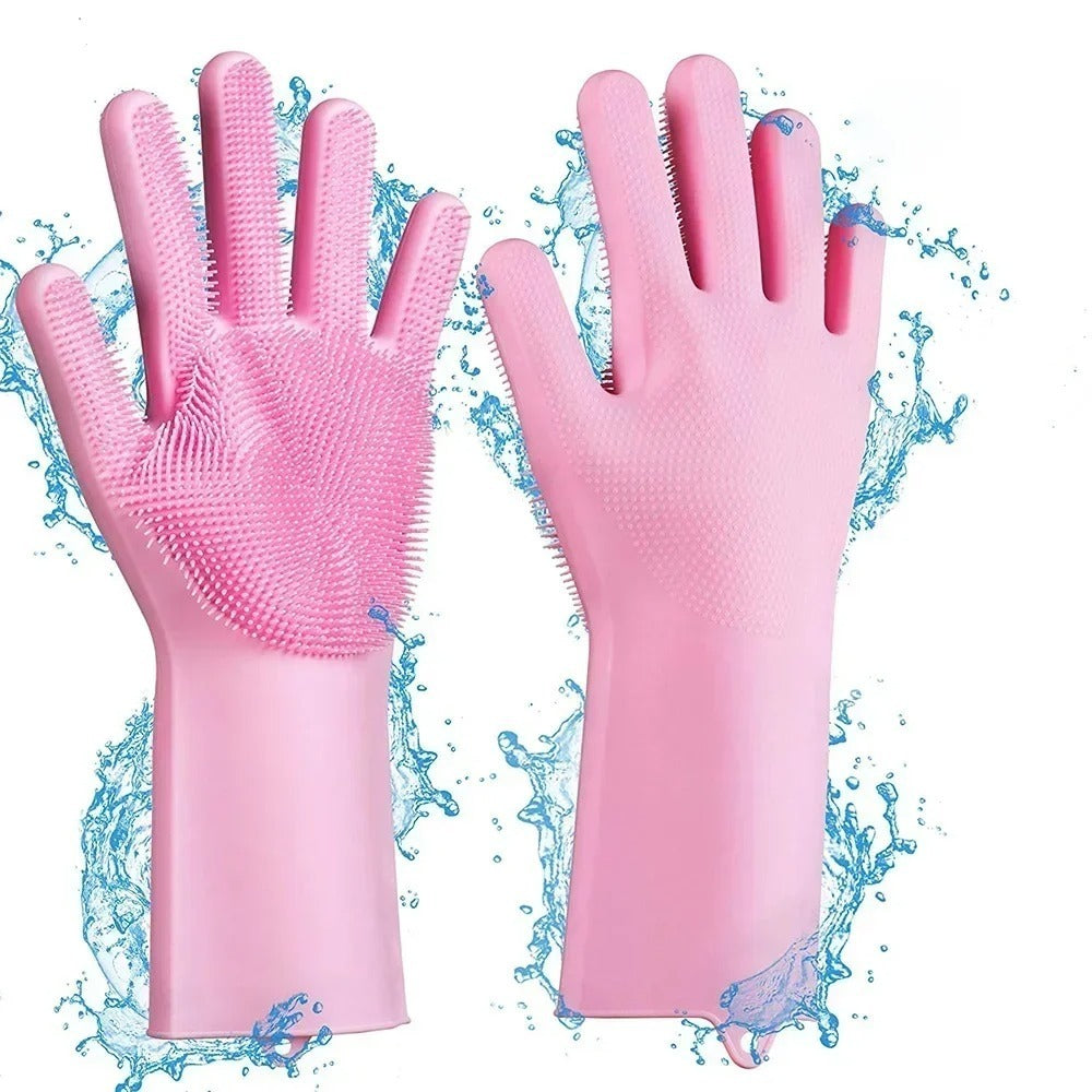 Silicone scrubber dishwashing gloves, reusable magic cleaning gloves for kitchen and home, comfortable and durable.