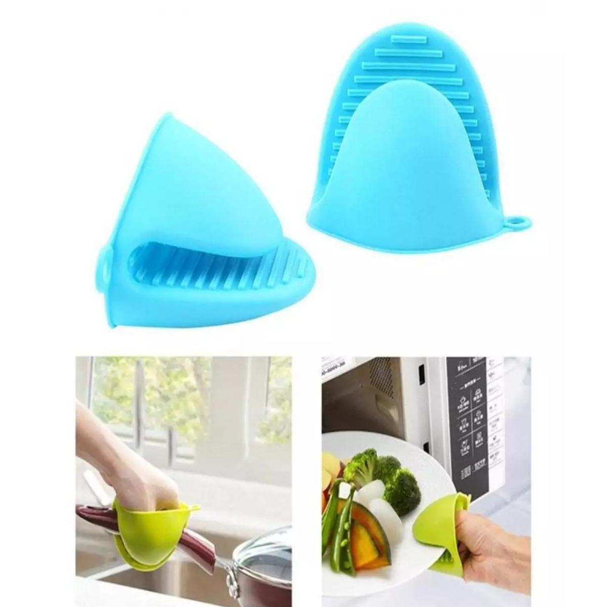 Silicone heat resistant glove clip with anti-slip grip for safely handling hot pots, pans and baking trays