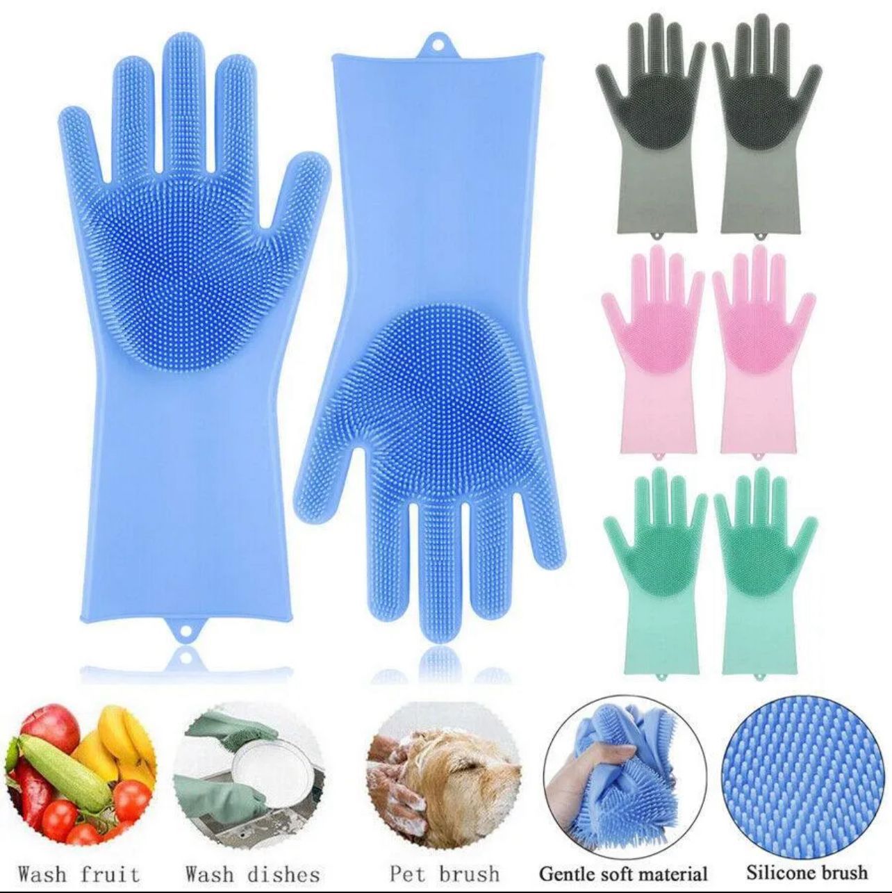 Silicone Scrubber Dishwashing Gloves – Reusable Magic Cleaning Gloves for Kitchen & Home Use (Random Color)