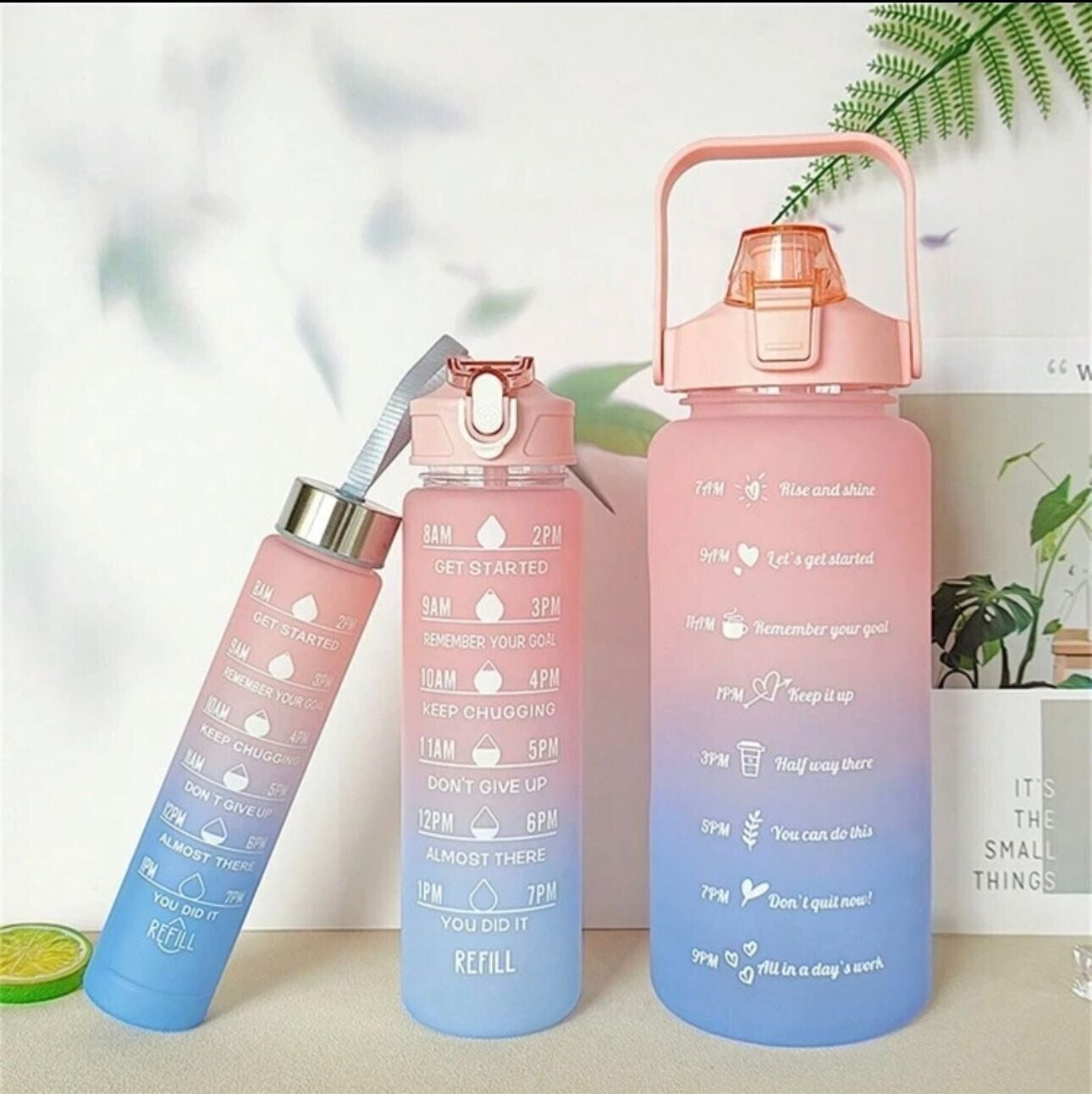 3-piece sports water bottle set with flip-top lids, leak-proof design, ideal for gym, travel, and daily hydration.