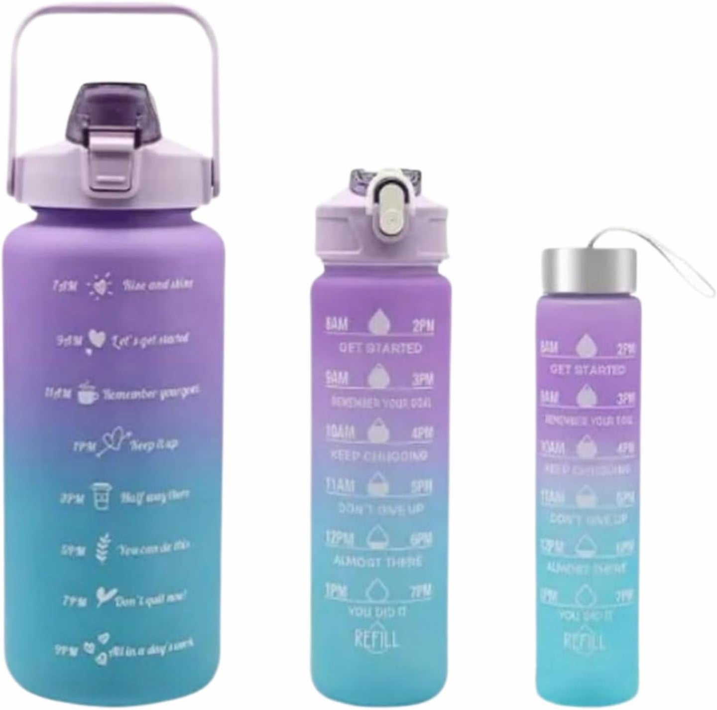 3-piece sports water bottle set with flip-top lids, leak-proof design, ideal for gym, travel, and daily hydration.