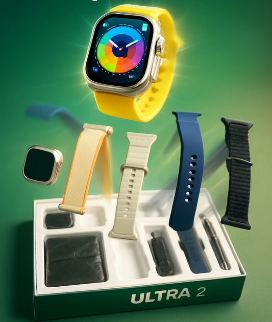 Ultra 2 Model S200 smartwatch with full touch HD display, 4 straps, wallet feature and protective cover for daily wear