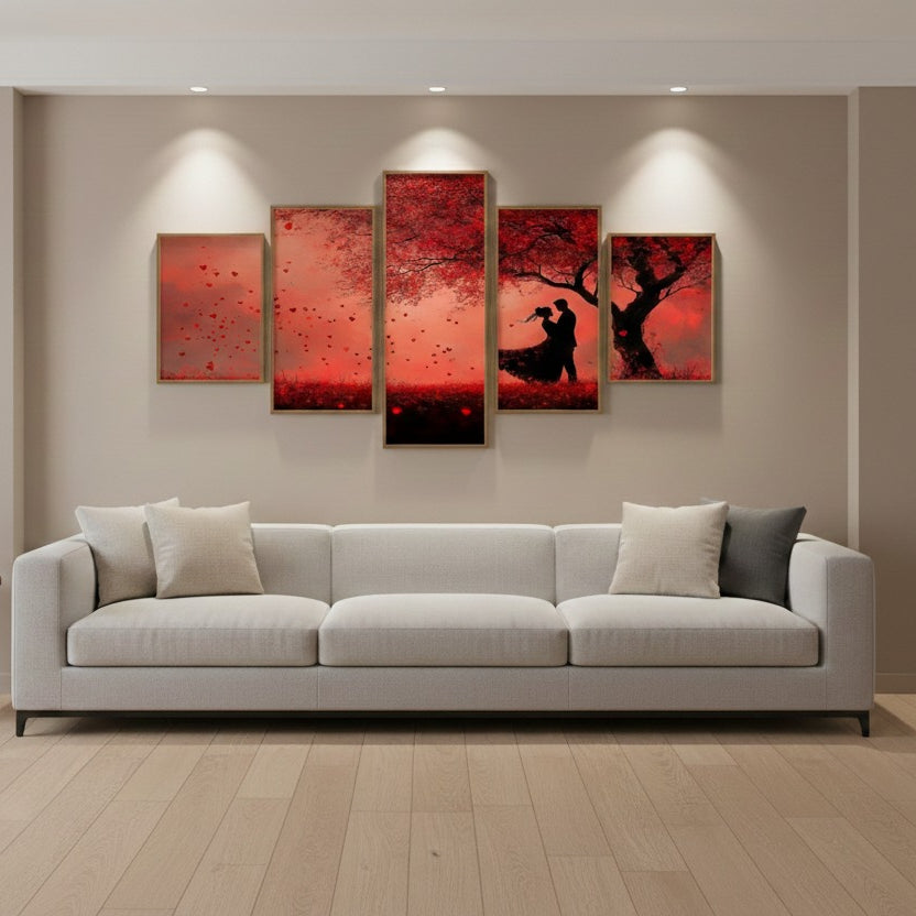 Wooden Sticky Wall Frames Set of 5 – 16x40 Inch Ready Size | Decorative Wall Tiles with Strong Adhesive Tape for Home & Office Decor