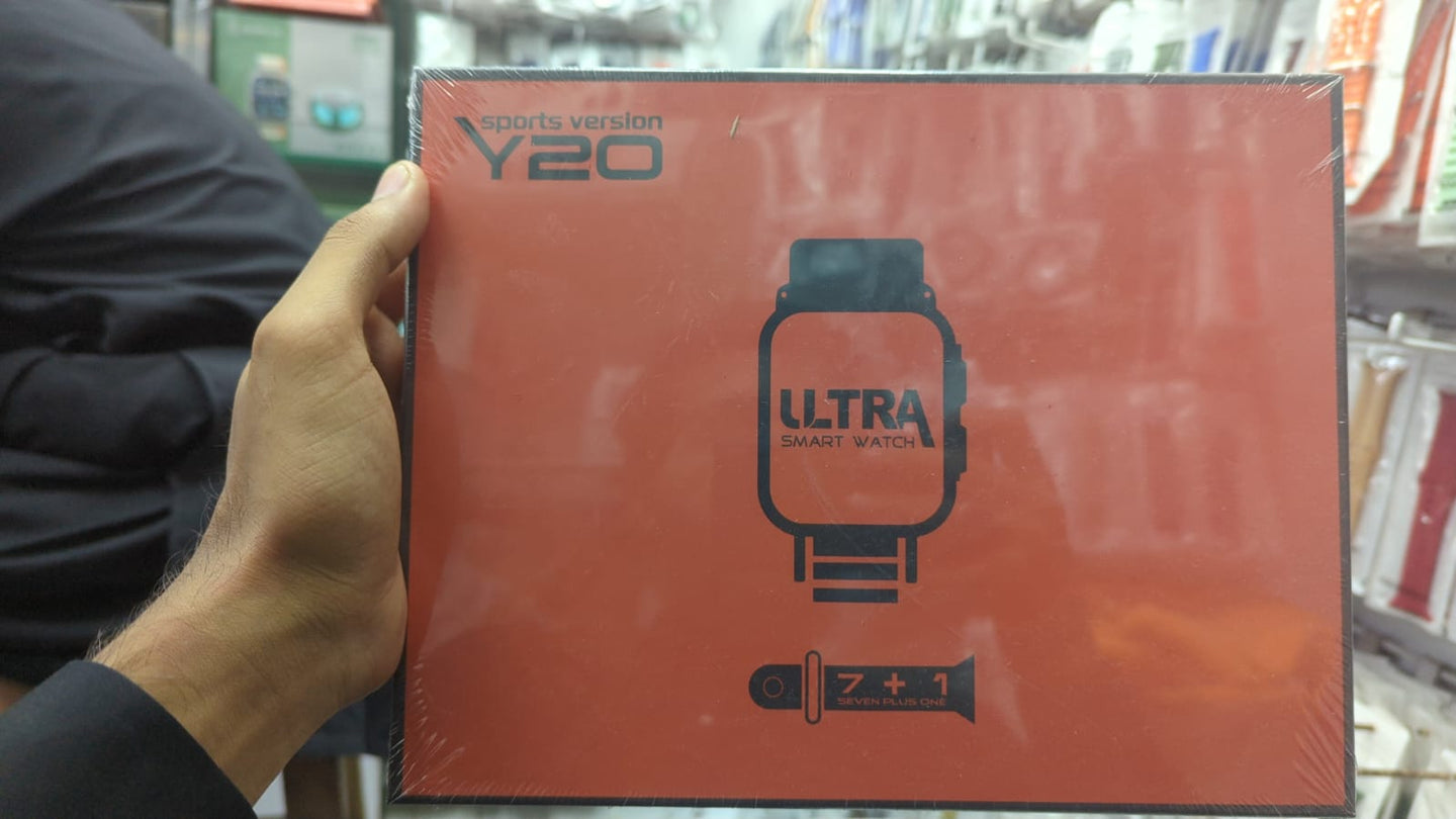 Y20 Ultra sports smartwatch with 49mm HD display, 7+1 straps, fitness tracking and smart notifications for men