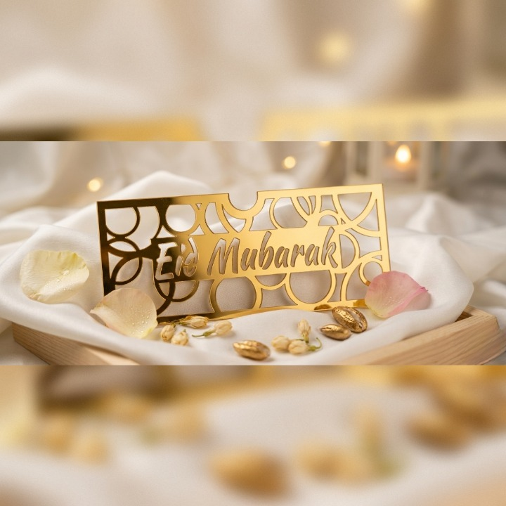 Acrylic Eid Mubarak Eidi Envelope Box with festive prints, compact premium design, reusable cash gift holder for Eid