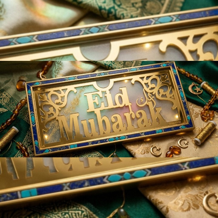 Acrylic Eid Mubarak Eidi Envelope Box with festive prints, compact premium design, reusable cash gift holder for Eid
