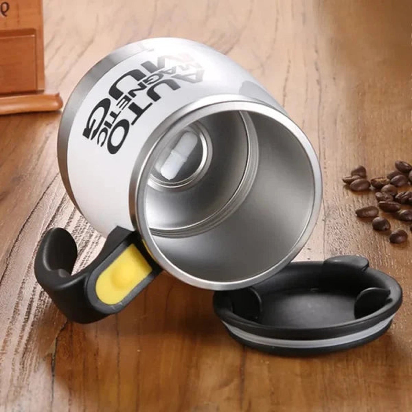 Automatic Self-Stirring Magnetic Mug - 400ml (Black) | Button Activated | Stainless Steel | Battery Operated for Home & Office