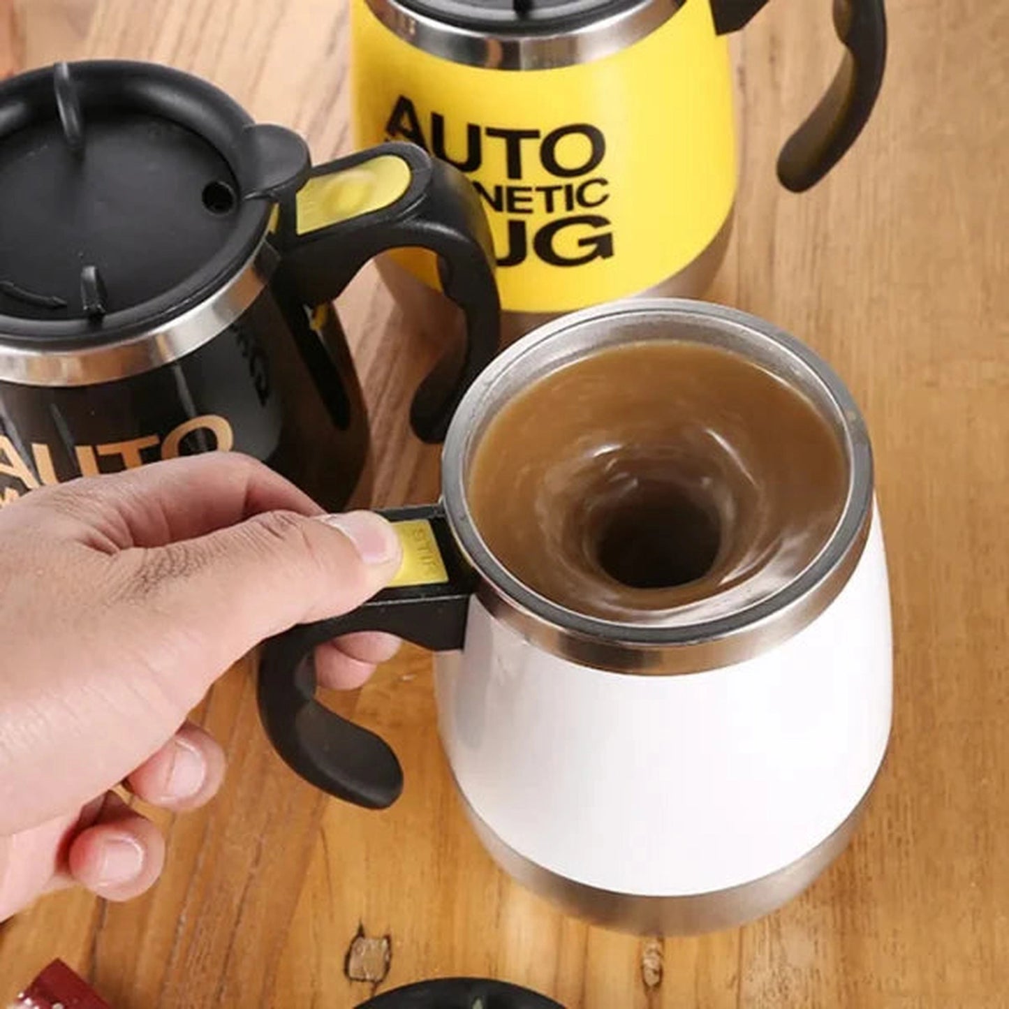 Automatic Self-Stirring Magnetic Mug - 400ml (Black) | Button Activated | Stainless Steel | Battery Operated for Home & Office