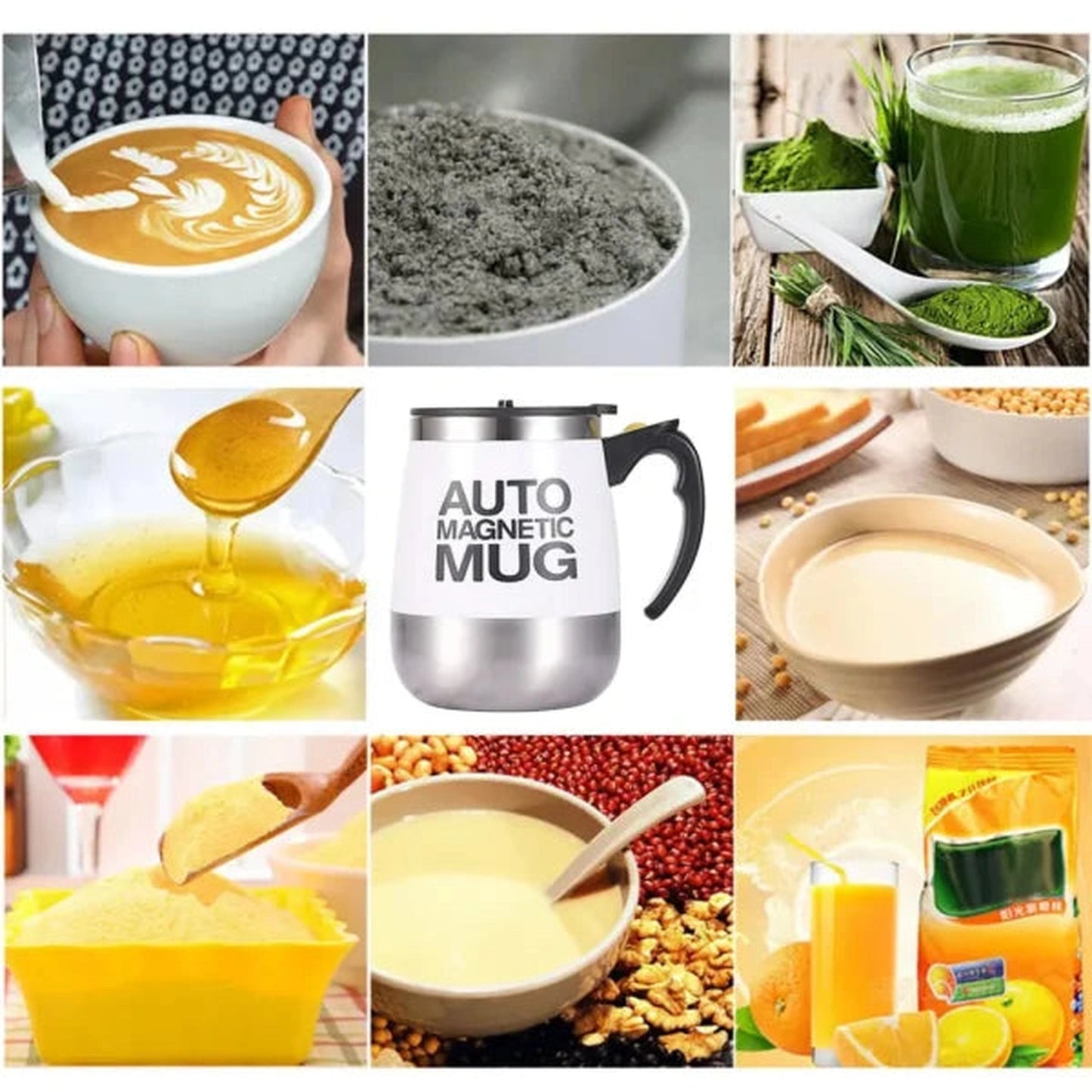 Automatic Self-Stirring Magnetic Mug - 400ml (Black) | Button Activated | Stainless Steel | Battery Operated for Home & Office