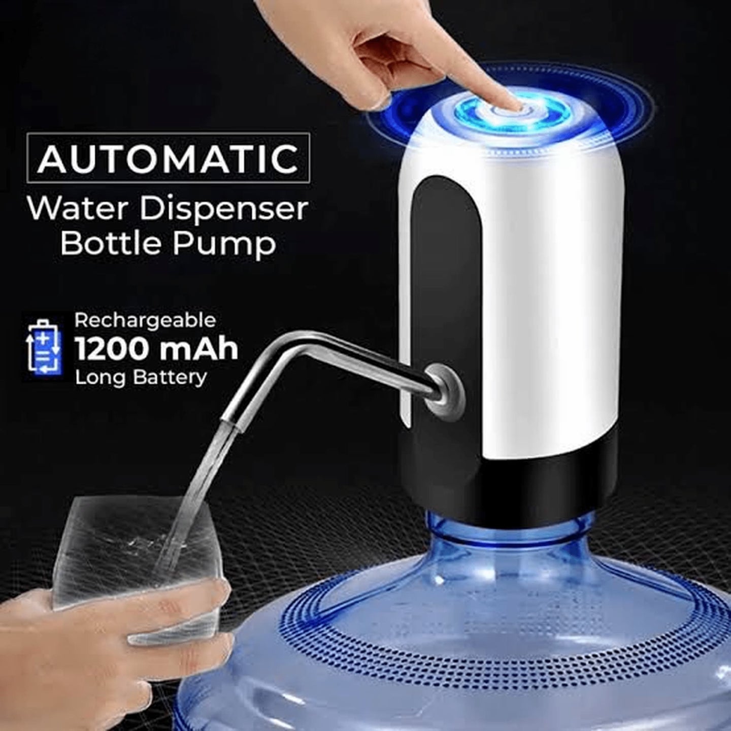 Automatic wireless water dispenser pump with electric suction for easy dispensing from large water bottles at home or office