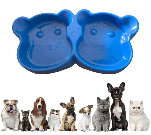 Cute Cat-Shaped Double Food Bowl  | Durable Plastic Pet Feeder | Food & Water Dish for Cats & Small Pets (Random Colors)