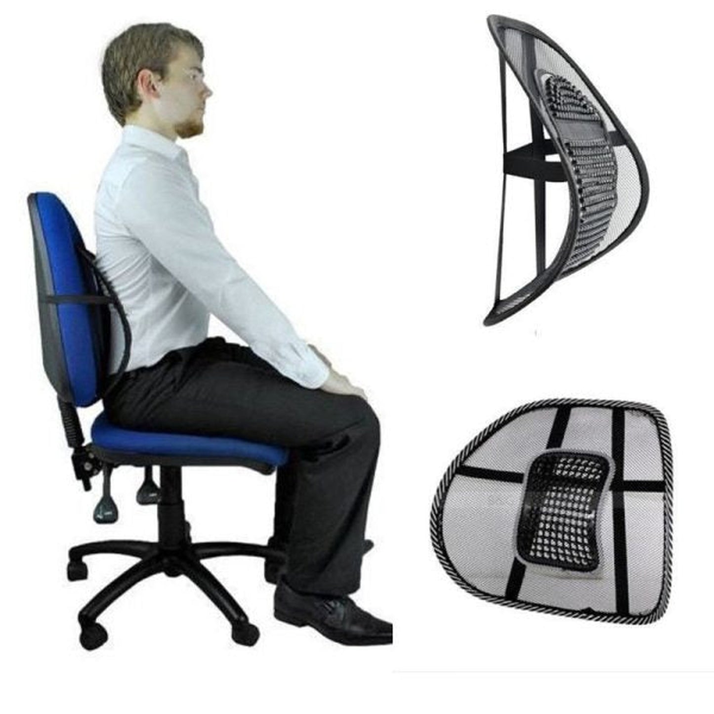 Chair Back Rest with Lumbar Support - Mesh Cushion Pad for Car Seat, Home, Office Chair