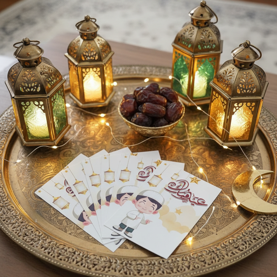 Pack of 10 Eidi cards with assorted festive Eid designs, compact 2.7x3.7 inch mini envelopes ideal for gifting cash on Eid
