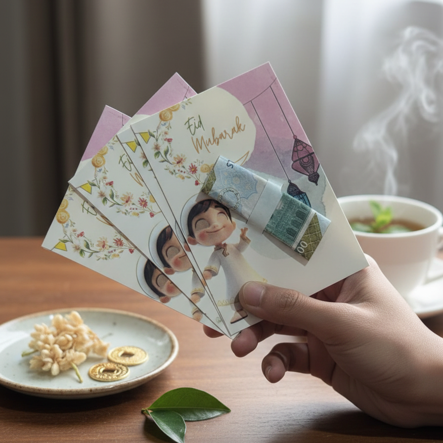 Pack of 10 Eidi cards with assorted festive Eid designs, compact 2.7x3.7 inch mini envelopes ideal for gifting cash on Eid