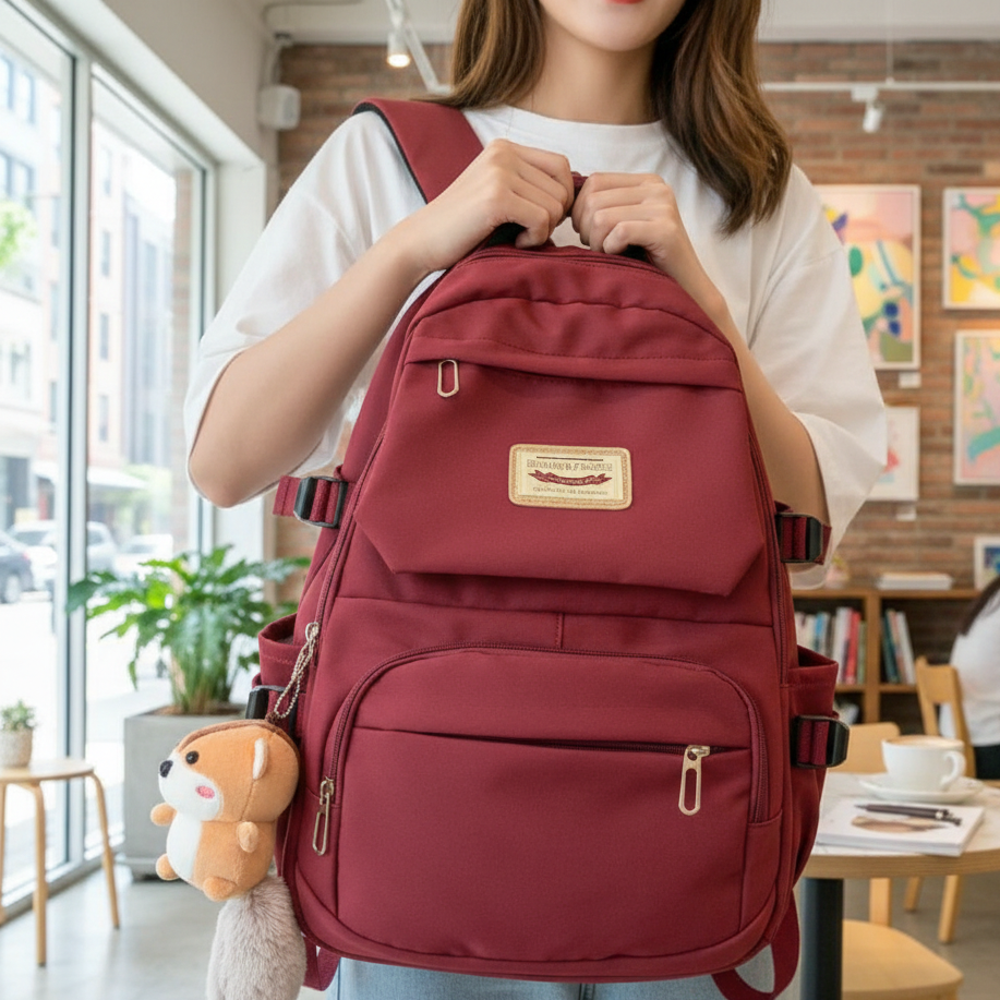 Korean style school backpack for girls with large capacity, durable nylon material, multiple compartments, ideal for laptop and daily use