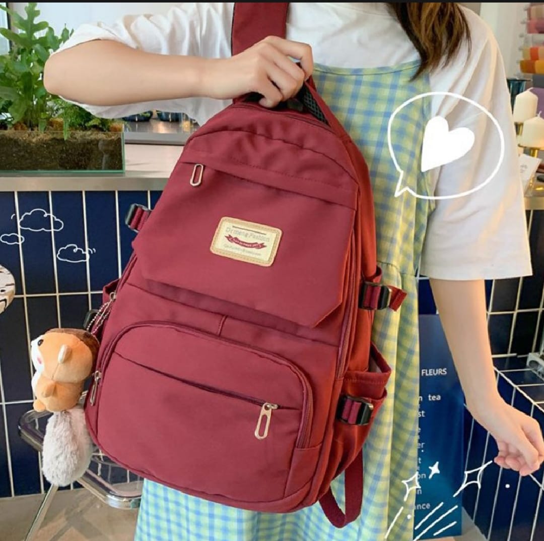 Korean style school backpack for girls with large capacity, durable nylon material, multiple compartments, ideal for laptop and daily use