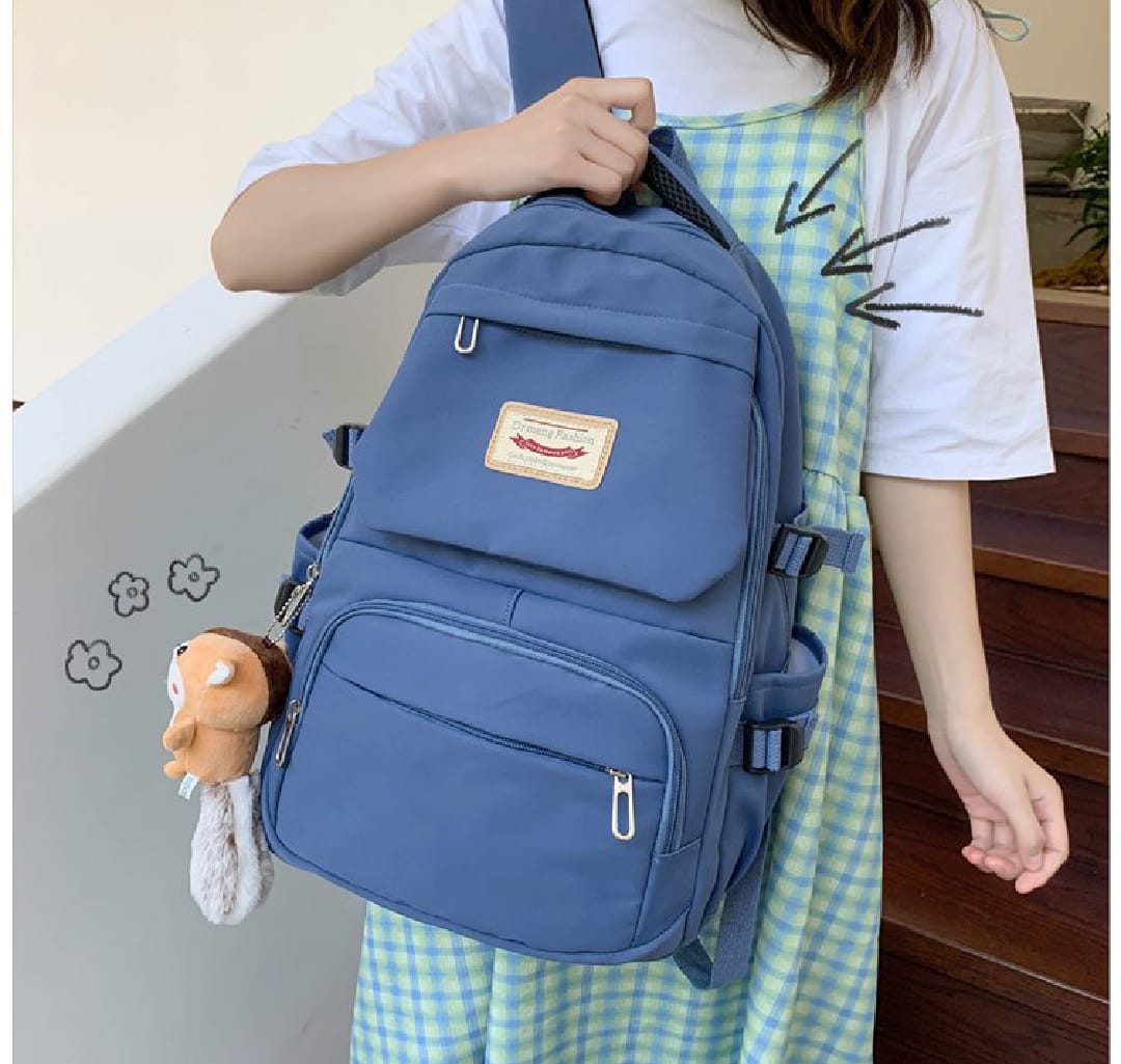 Korean style school backpack for girls with large capacity, durable nylon material, multiple compartments, ideal for laptop and daily use