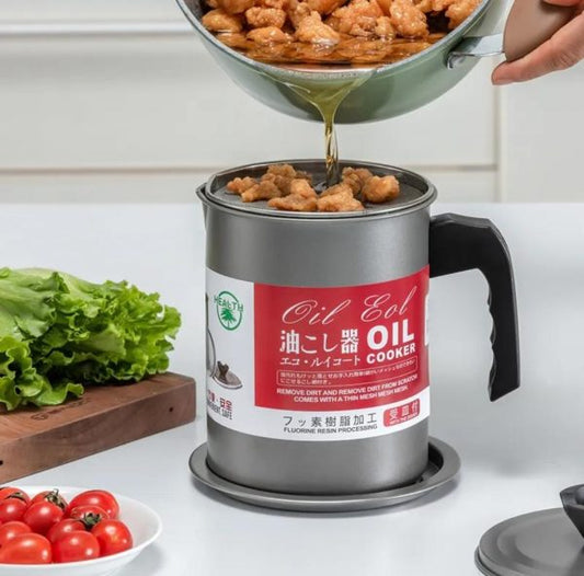 Oil Storage & Filtration Pot with Lid | Kitchen Fryer Oil Filter Jug | 1.4L Capacity | Box Packed | Convenient Handle for Easy Use