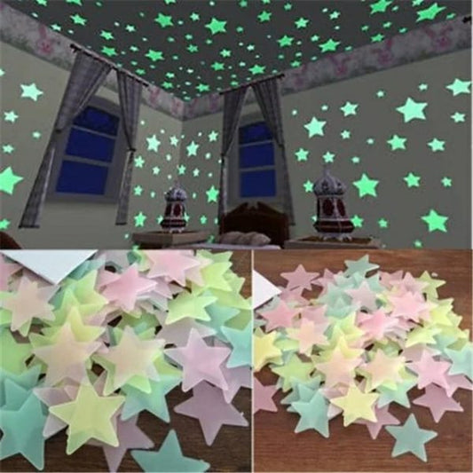 Multicolor 3D Glowing Stars for Magical Night Room Decor | Pack of 100