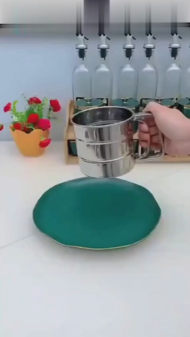 Stainless Steel Flour Sifter – Double Layer Fine Mesh Baking Sieve with One-Hand Press Crank | Perfect for Cakes, Pastries & Baking Essentials