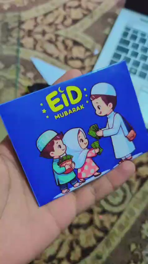 Pack of 8 Eidi envelopes with colorful festive Eid designs, premium paper cash gift envelopes perfect for Eid gifting to kids